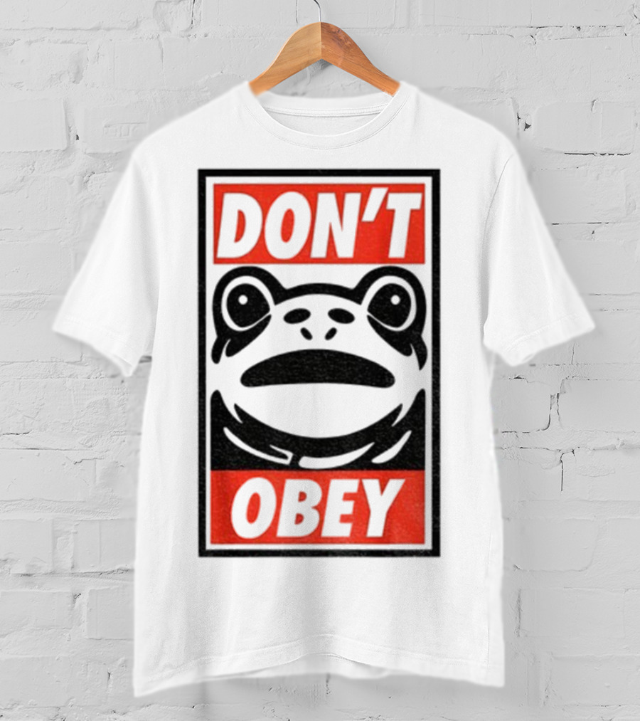 Portland Frog Don't Obey Red Black Text T-Shirt