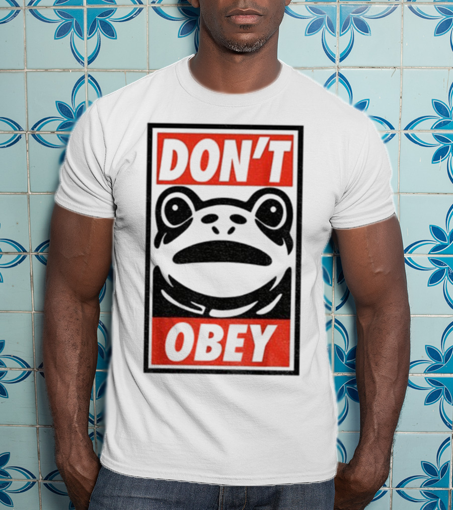 Portland Frog Don't Obey Red Black Text T-Shirt