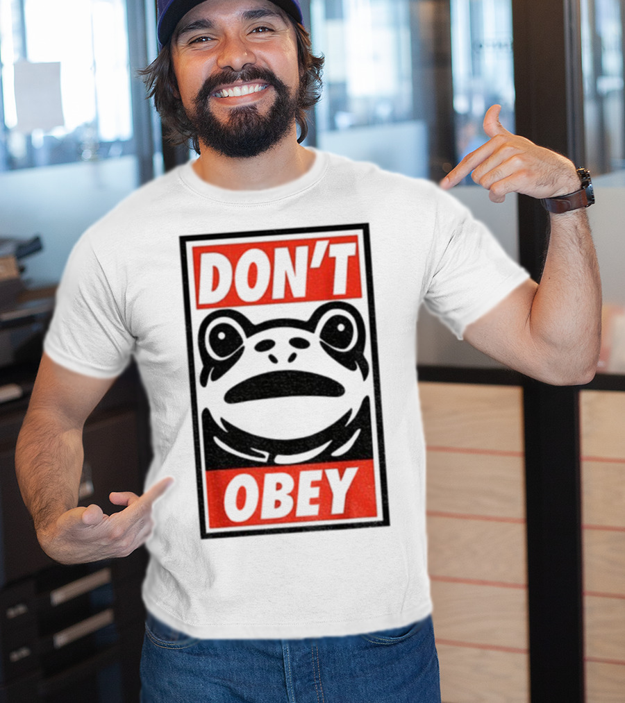 Portland Frog Don't Obey Red Black Text T-Shirt