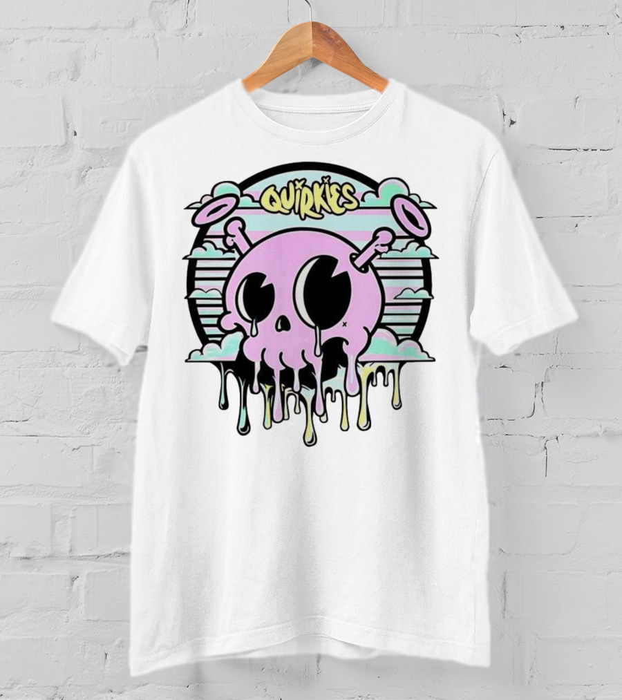 Quirkies Melting Skull With Two Crossbones Vintage Pastel Clouds T-Shirt