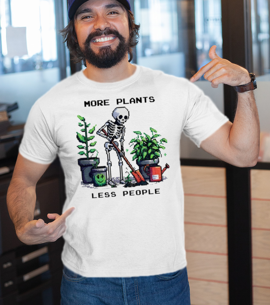 Skeleton Gardening More Plants Less People Pixel Art T-Shirt