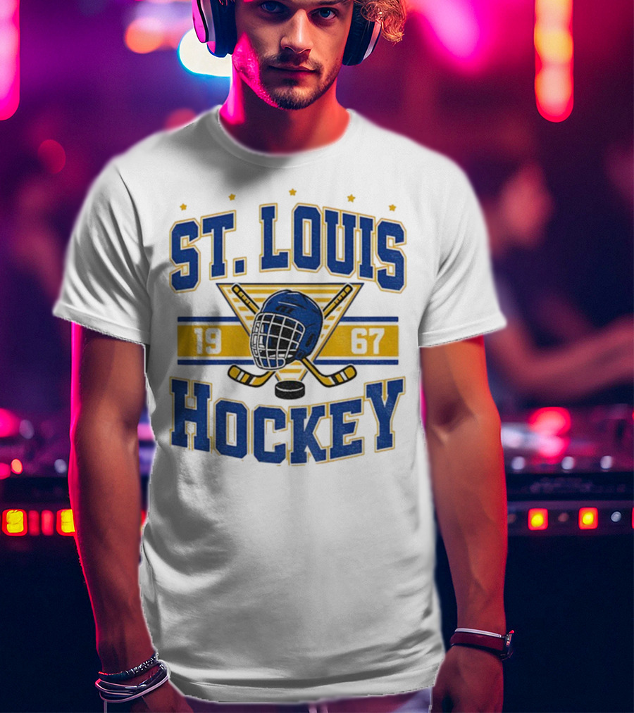 St. Louis Hockey Helmet Crossed Sticks 1967 T-Shirt