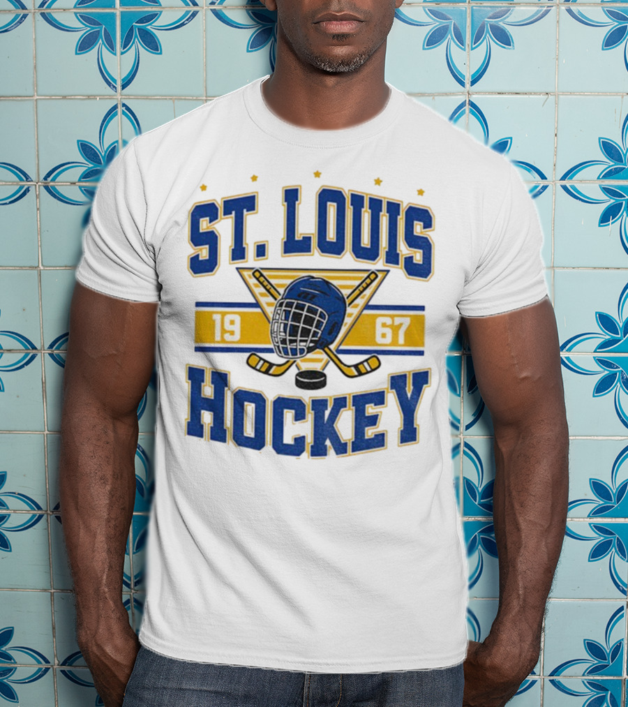St. Louis Hockey Helmet Crossed Sticks 1967 T-Shirt