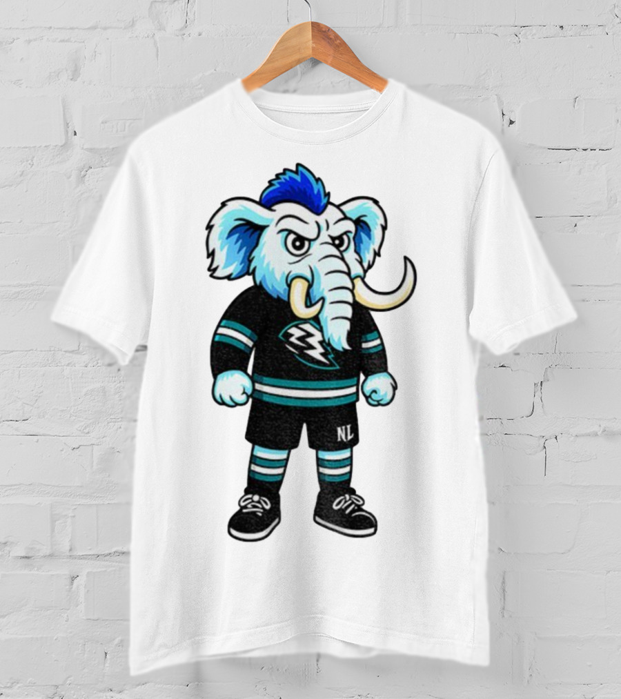 Tusky Utah Mammoth NHL Mascot Cartoon Lightning Logo T-Shirt