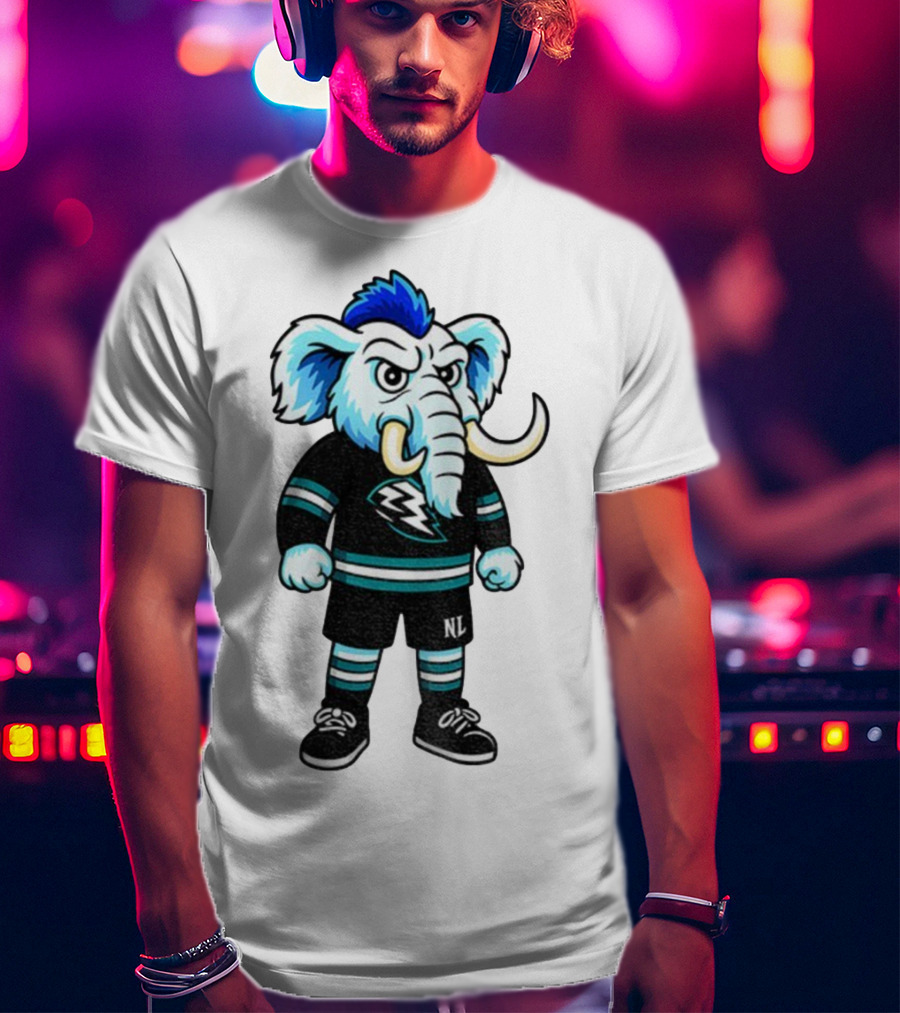 Tusky Utah Mammoth NHL Mascot Cartoon Lightning Logo T-Shirt