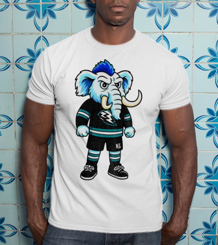 Tusky Utah Mammoth NHL Mascot Cartoon Lightning Logo T-Shirt