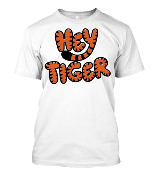 Cincinnati Bengals Hey Tiger Striped Bubble Letter Tiger Tail Pattern T-Shirt