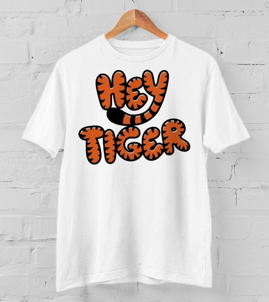 Cincinnati Bengals Hey Tiger Striped Bubble Letter Tiger Tail Pattern T-Shirt