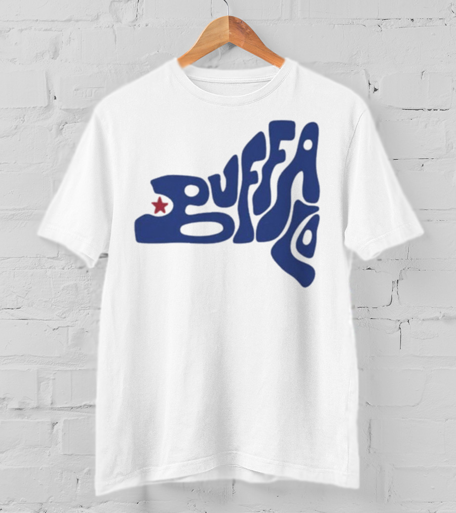 Funky Buffalo Retro Psychedelic Typography With Red Star T-Shirt