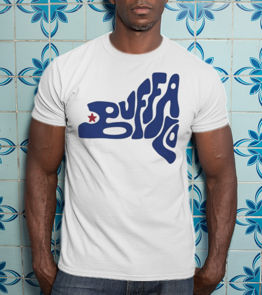 Funky Buffalo Retro Psychedelic Typography With Red Star T-Shirt