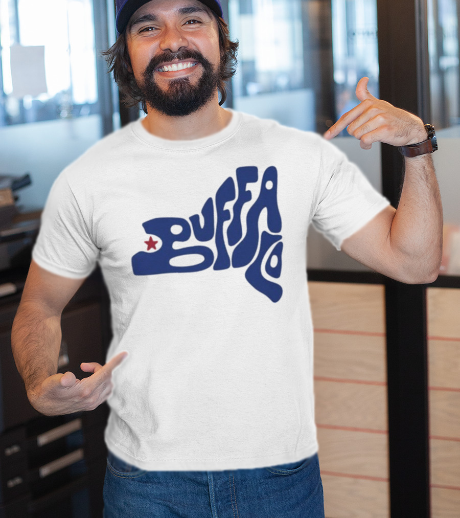 Funky Buffalo Retro Psychedelic Typography With Red Star T-Shirt