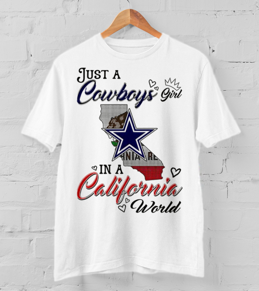 Cowboys Girl In A California World With Star And Map Outline T-Shirt