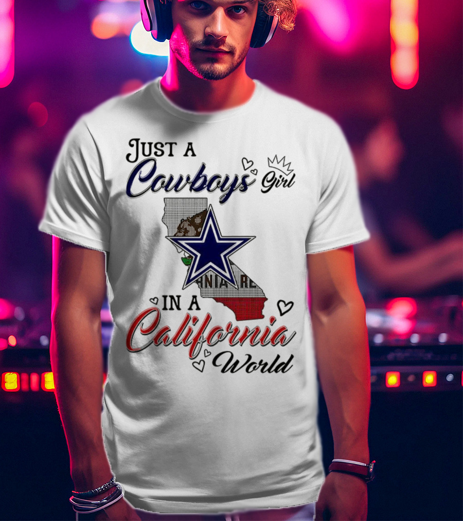 Cowboys Girl In A California World With Star And Map Outline T-Shirt