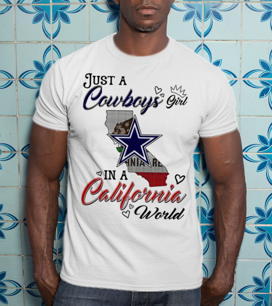 Cowboys Girl In A California World With Star And Map Outline T-Shirt