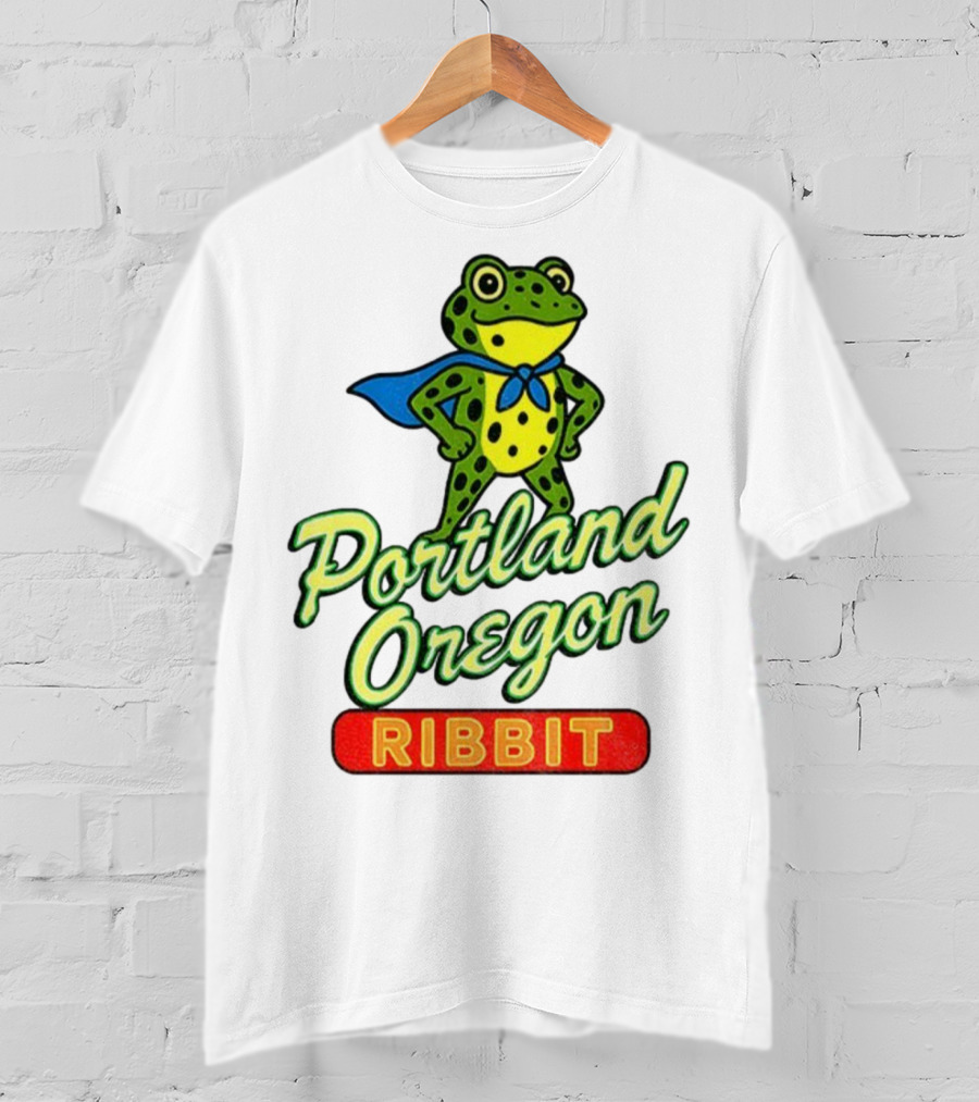 Portland Oregon Ribbit Frog Superhero Retro Style T-Shirt