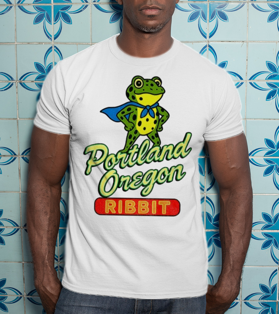 Portland Oregon Ribbit Frog Superhero Retro Style T-Shirt