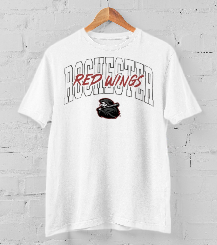 Rochester Red Wings Baseball Team Bold Red Wings Text And Logo T-Shirt