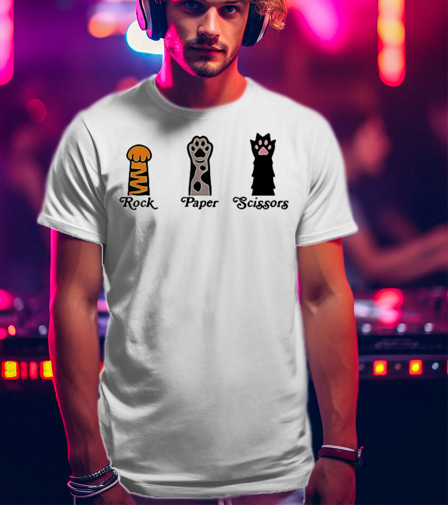 Rock Paper Scissors Cat Paw Love T-Shirt