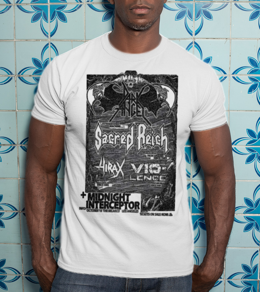Dark Angel Sacred Reich Hirax Vio-Lence Midnight Interceptor The Belasco Los Angeles October 16 2025 T-Shirt