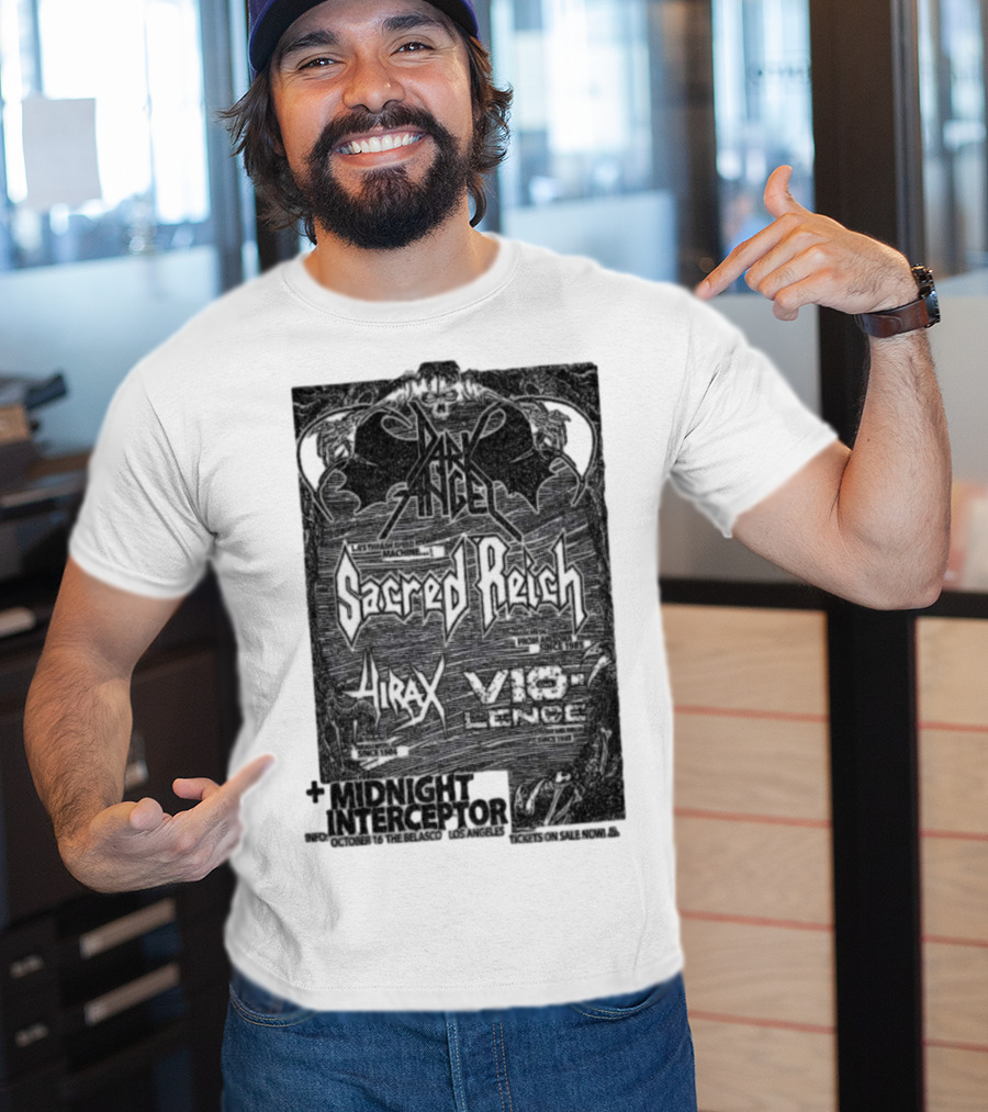 Dark Angel Sacred Reich Hirax Vio-Lence Midnight Interceptor The Belasco Los Angeles October 16 2025 T-Shirt