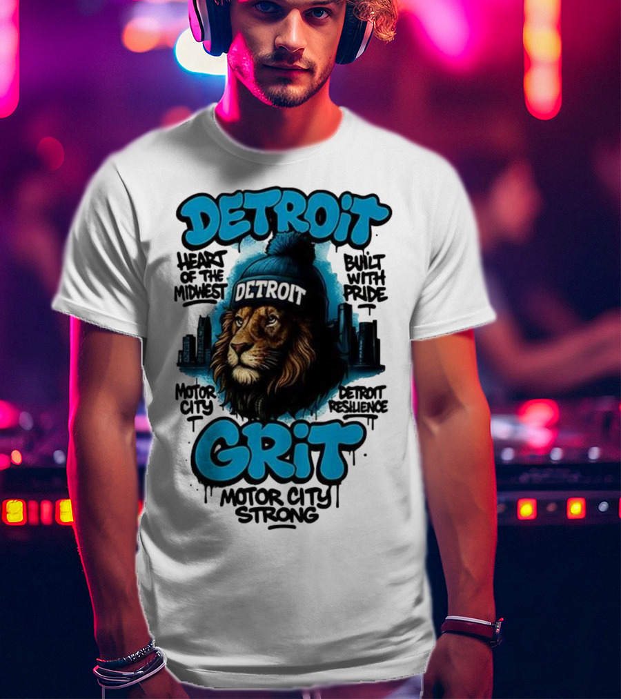 Detroit Grit Motor City Resilience Heart Of The Midwest Bullet With Pride Strong Skyline T-Shirt