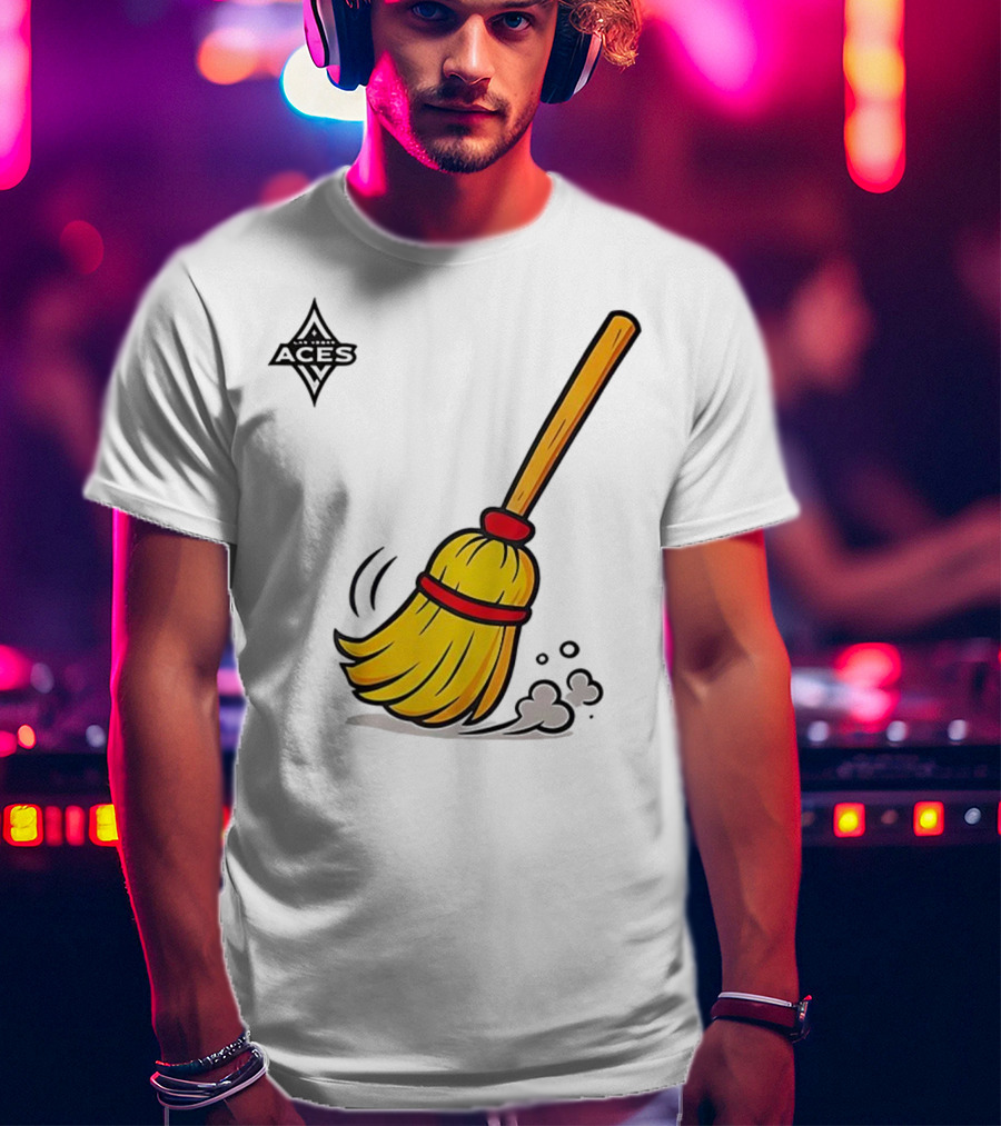 Las Vegas Aces Broom 2025 Championship Victory Sweep T-Shirt