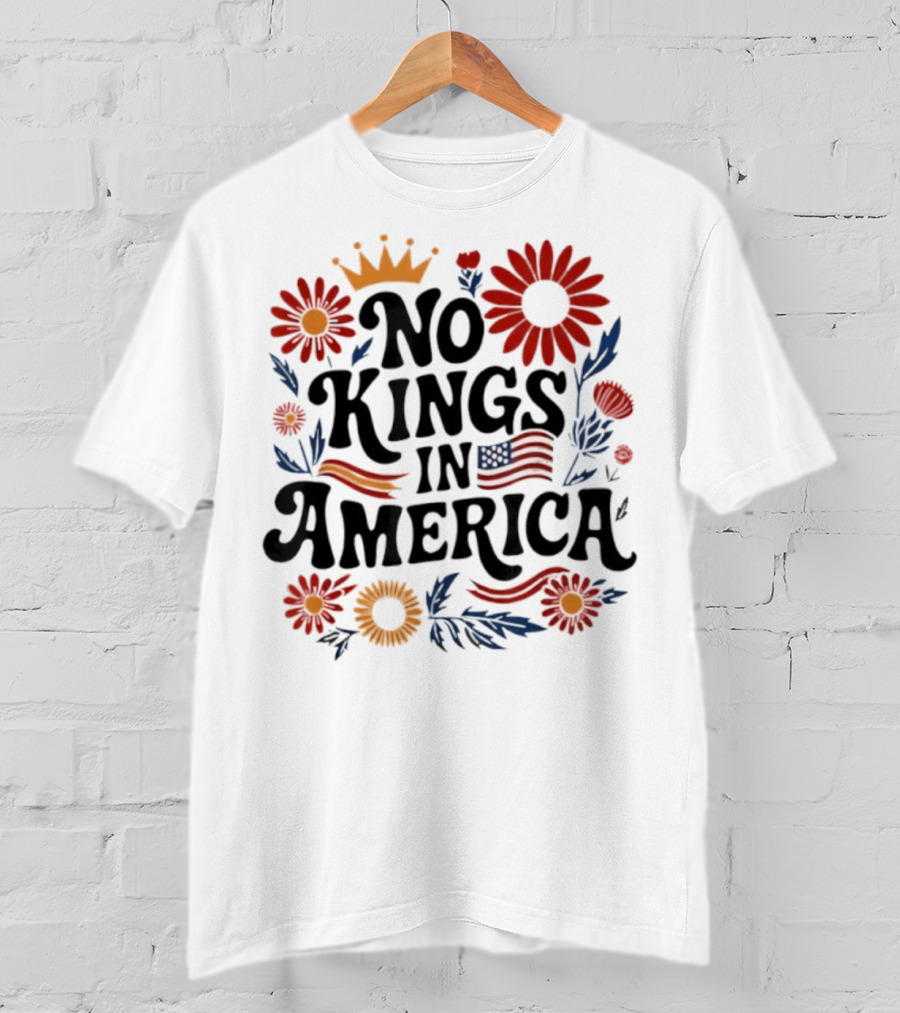 No King In America Floral American Flag 4th Of July No Kings T-Shirt