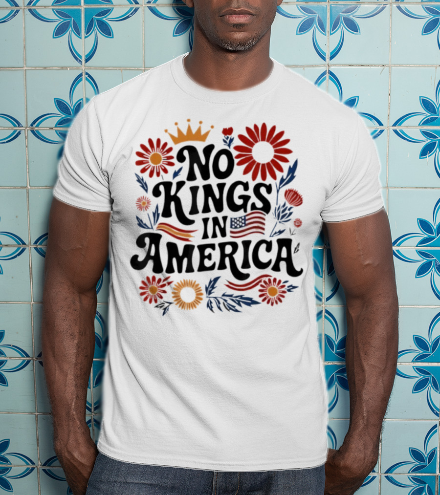 No King In America Floral American Flag 4th Of July No Kings T-Shirt
