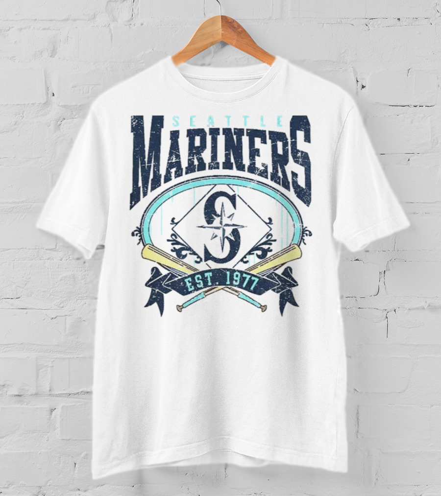 Seattle Mariners MLB Vintage 1977 Baseball Est S Compass Crossbats T-Shirt