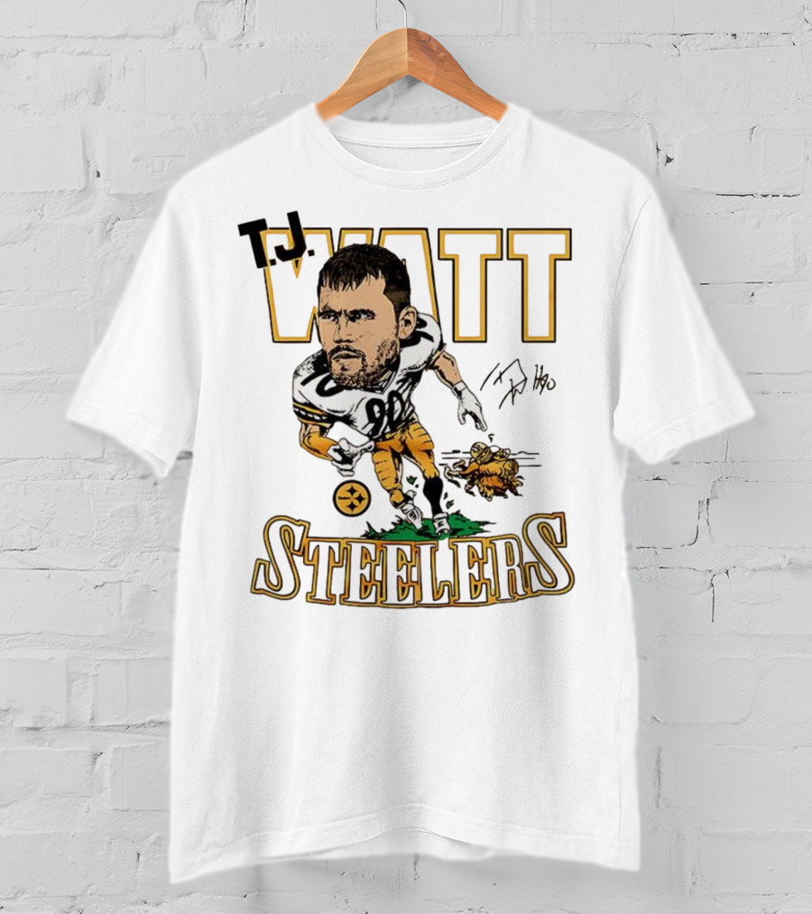 T.J. Watt Steelers Caricature Player Signature Pittsburgh Football T-Shirt