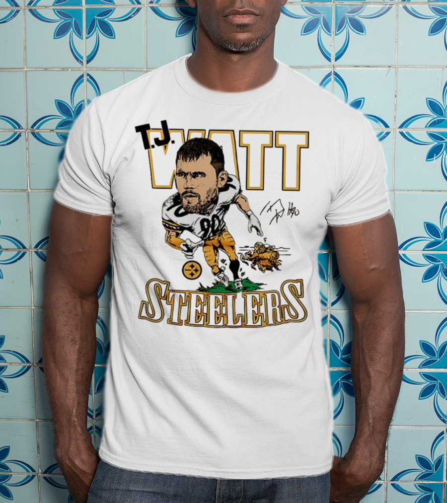 T.J. Watt Steelers Caricature Player Signature Pittsburgh Football T-Shirt