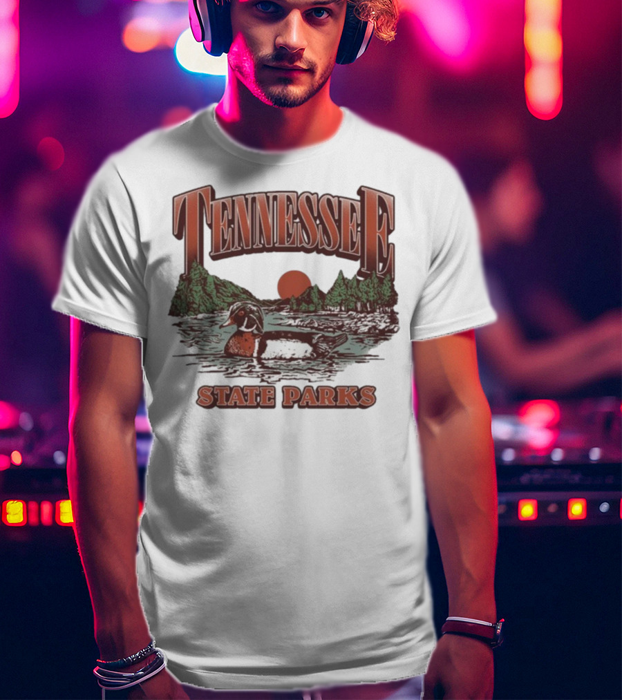 Tennessee State Parks Wood Duck With Scenic Forest And River Scene T-Shirt