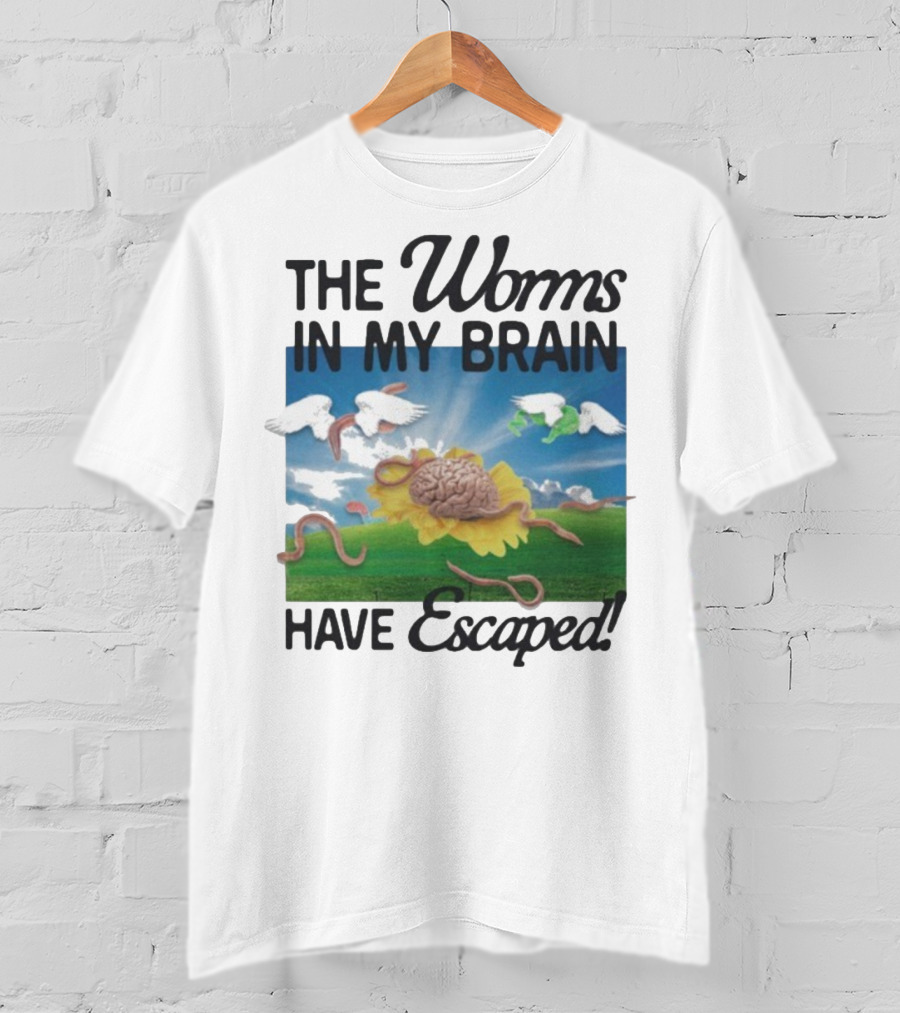 The Worms In My Brain Have Escaped Flying Brain Wings Clouds Sunflower T-Shirt