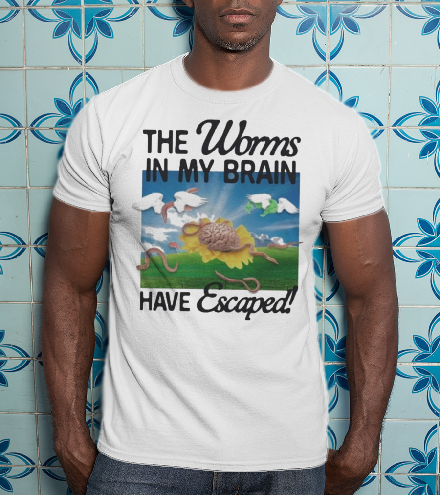 The Worms In My Brain Have Escaped Flying Brain Wings Clouds Sunflower T-Shirt