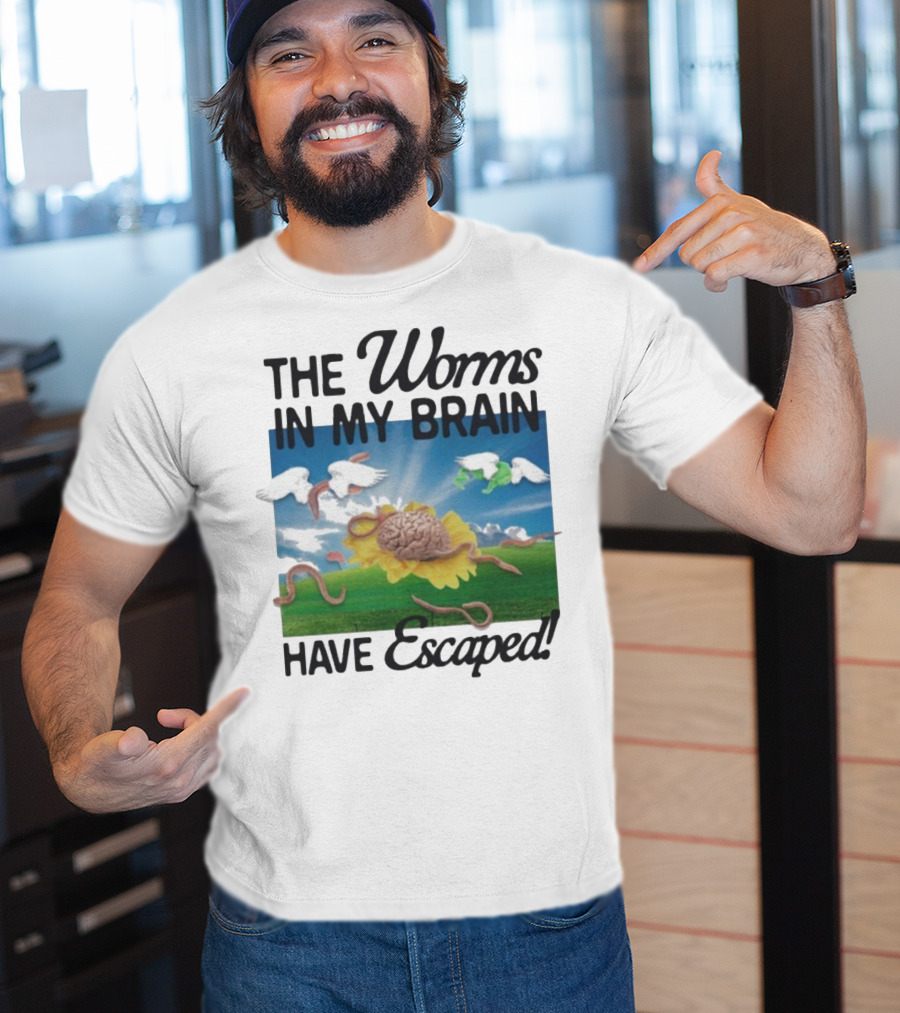 The Worms In My Brain Have Escaped Flying Brain Wings Clouds Sunflower T-Shirt
