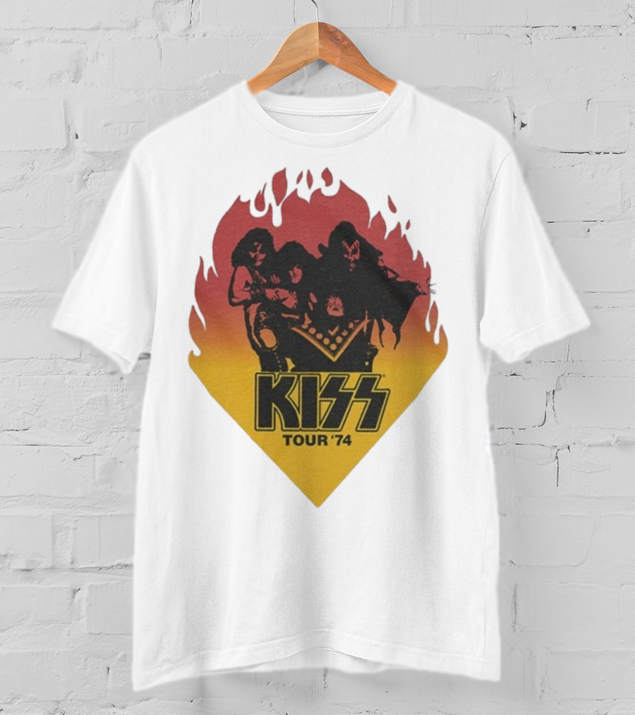 Kiss Tour ’74 Fire Logo Midday Sun Band Members T-Shirt