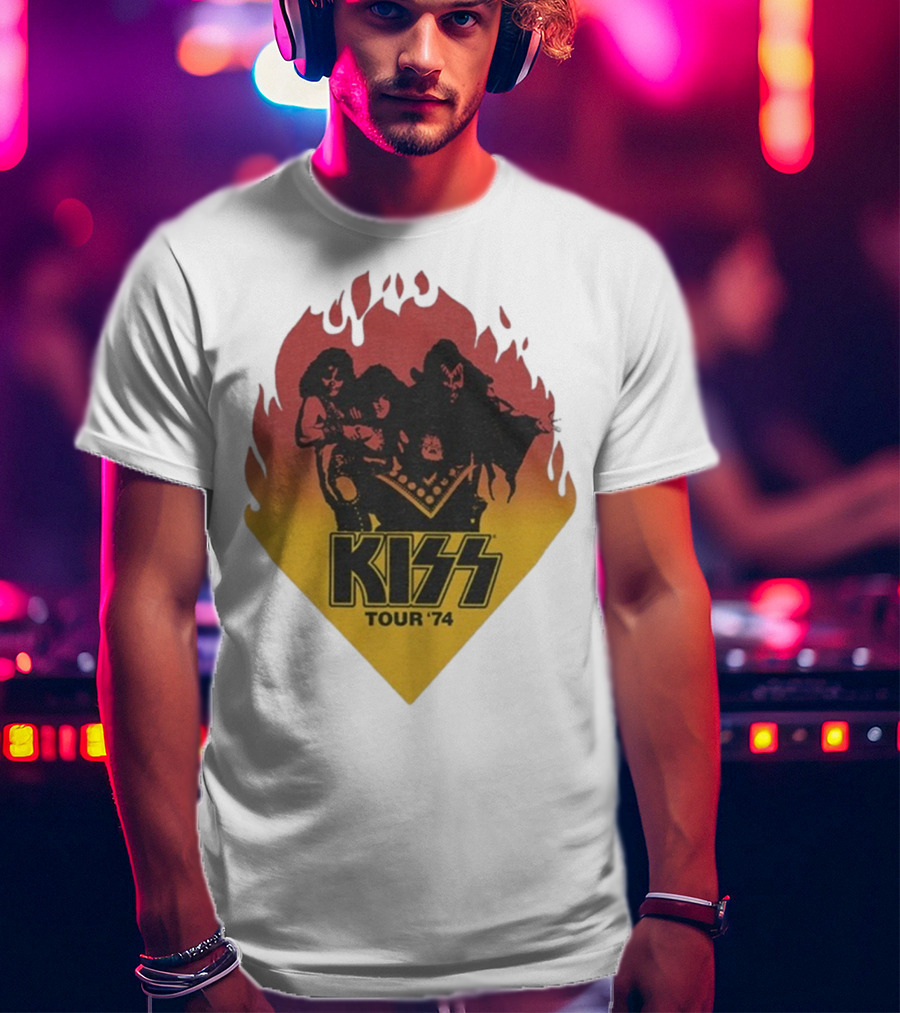 Kiss Tour ’74 Fire Logo Midday Sun Band Members T-Shirt