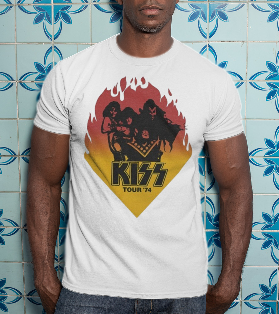 Kiss Tour ’74 Fire Logo Midday Sun Band Members T-Shirt