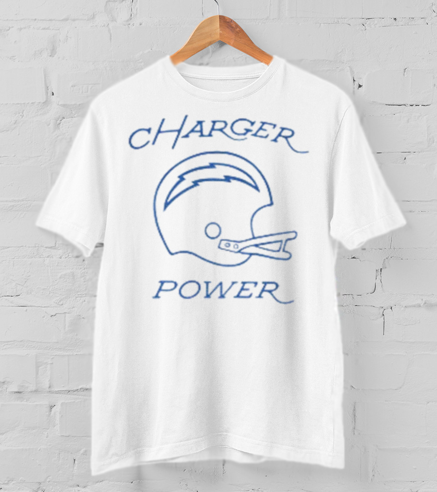 Los Angeles Chargers Helmet With Charger Power Text T-Shirt