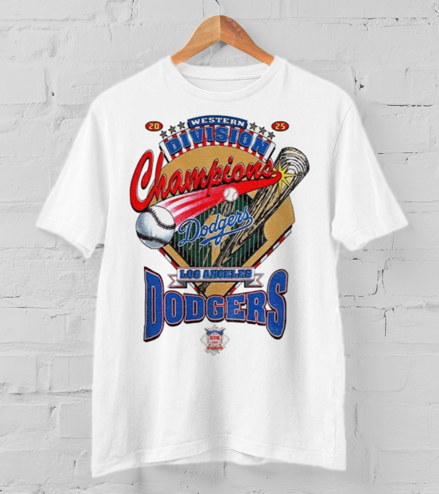 Los Angeles Dodgers 2025 Western Division Champions Baseball Bat And Ball T-Shirt