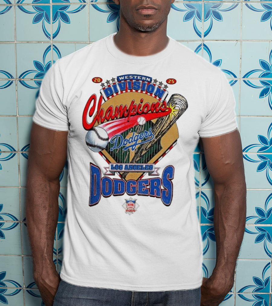Los Angeles Dodgers 2025 Western Division Champions Baseball Bat And Ball T-Shirt