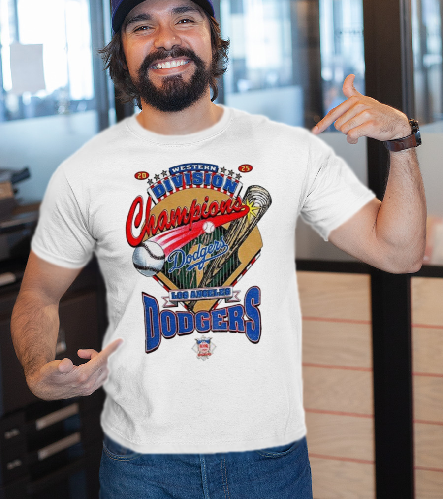 Los Angeles Dodgers 2025 Western Division Champions Baseball Bat And Ball T-Shirt