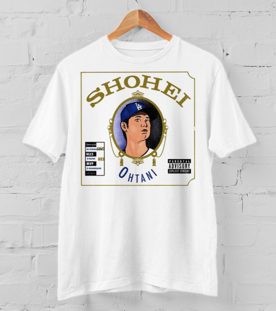 Shohei Ohtani 10 Strike Outs 3 Homeruns MVP Parental Advisory Baseball Player Portrait T-Shirt