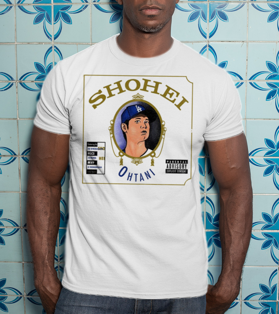 Shohei Ohtani 10 Strike Outs 3 Homeruns MVP Parental Advisory Baseball Player Portrait T-Shirt