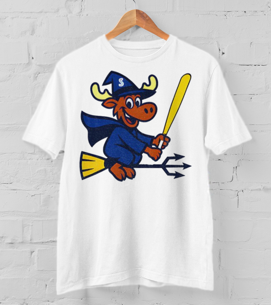Etsy Moose Witch Seattle Mariners MLB Baseball Cartoon Trident T-Shirt