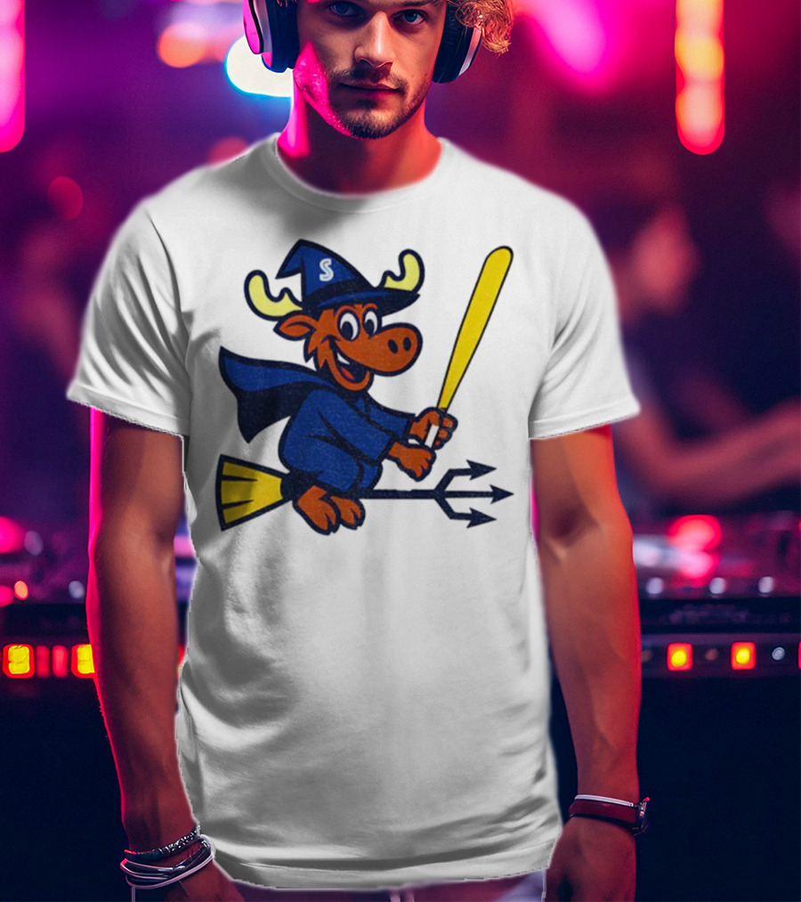 Etsy Moose Witch Seattle Mariners MLB Baseball Cartoon Trident T-Shirt
