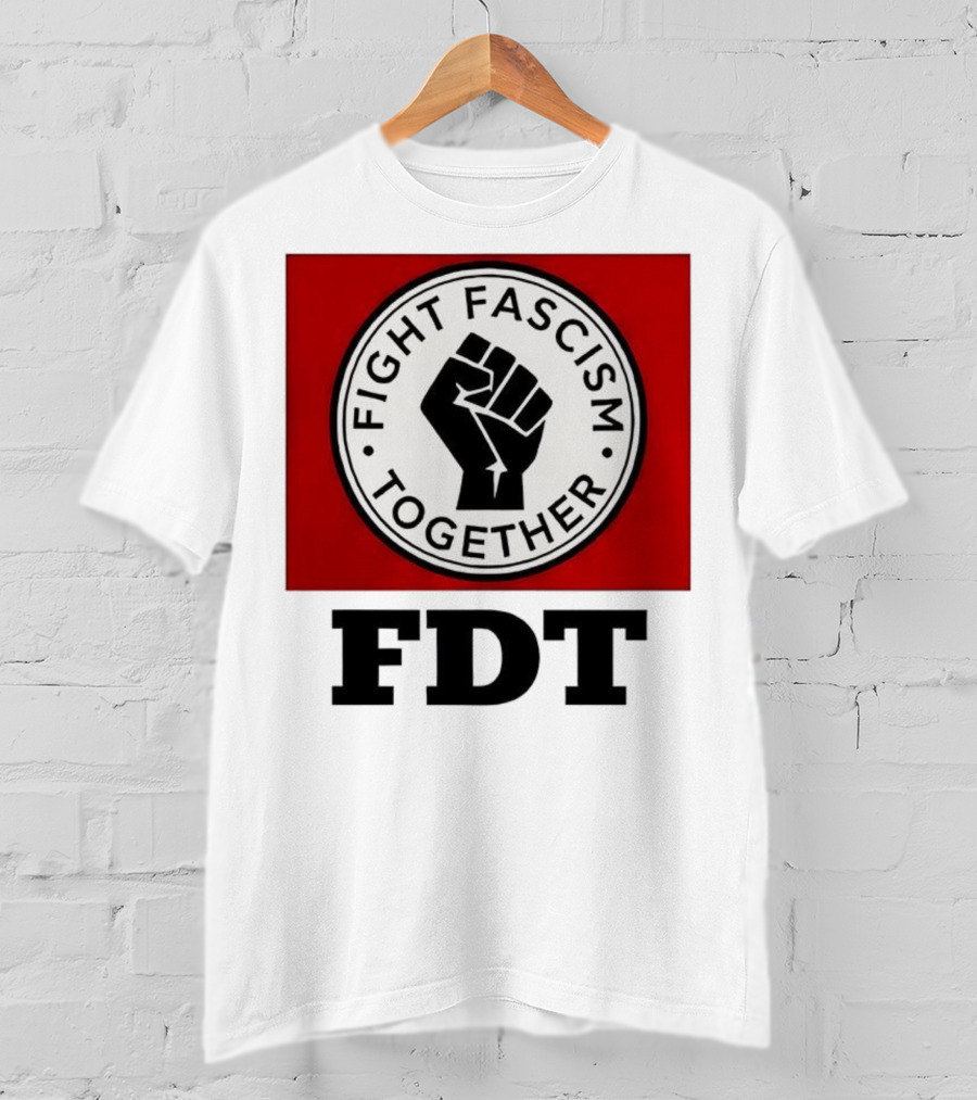 Fight Fascism Together Fist Symbol Red Background T-Shirt