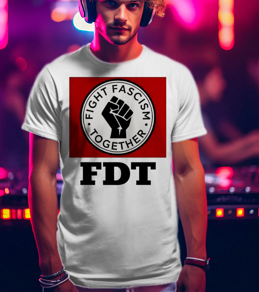 Fight Fascism Together Fist Symbol Red Background T-Shirt