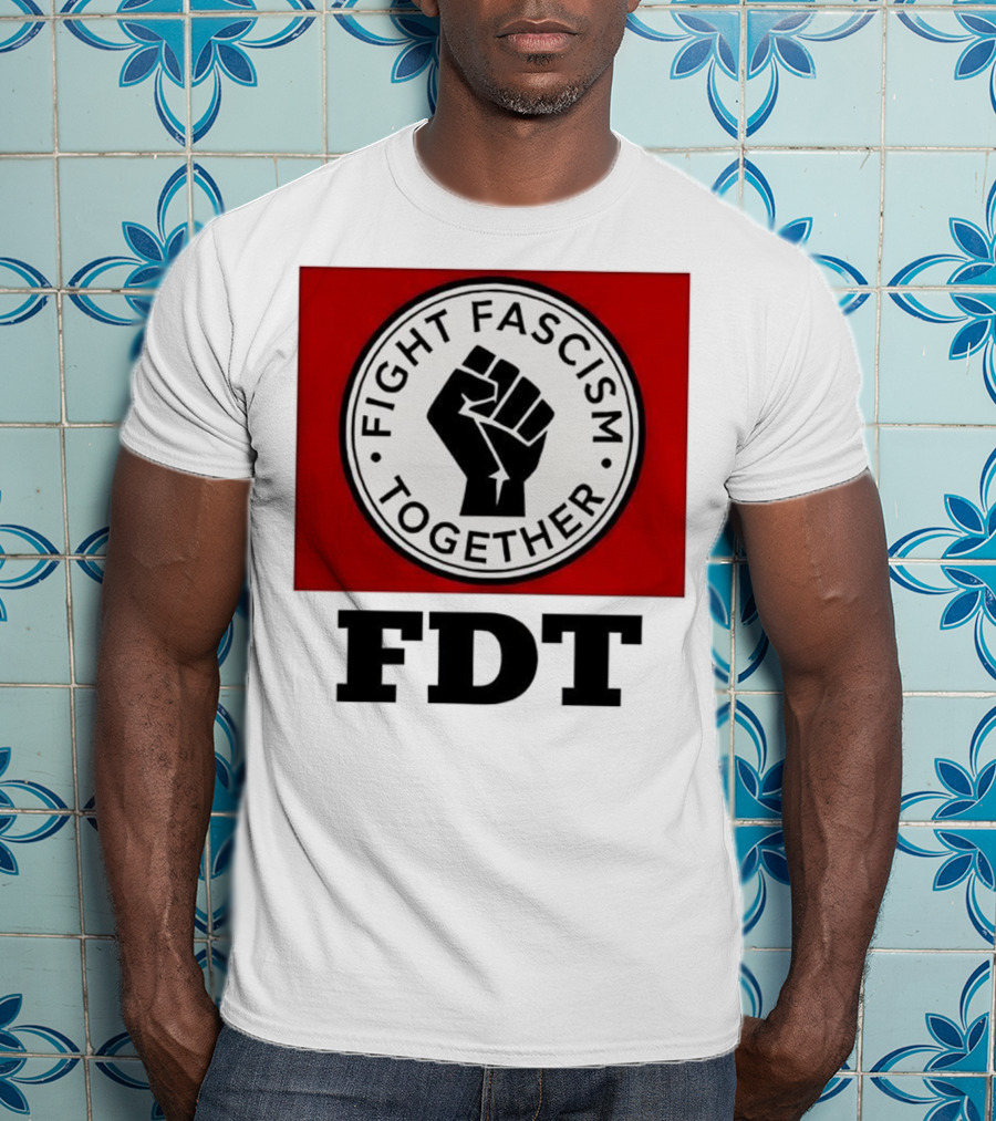 Fight Fascism Together Fist Symbol Red Background T-Shirt