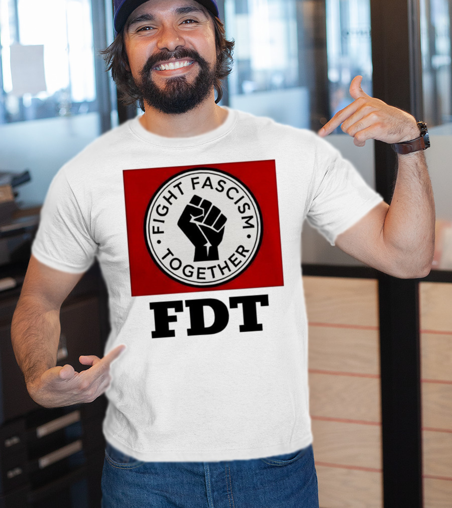 Fight Fascism Together Fist Symbol Red Background T-Shirt